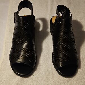 J. Adams Black Synthetic Cut-Out Slingback Block Heel Sandals Zipper Women's 10